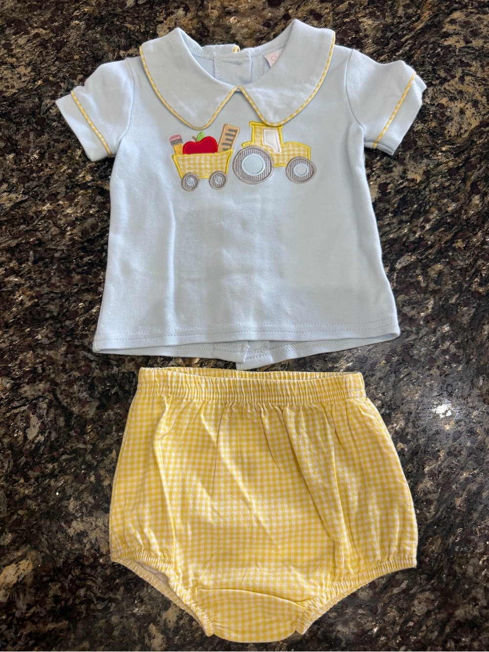 Stitchy Fish Baby Boy Diaper Set with Yellow Gingham 9 months